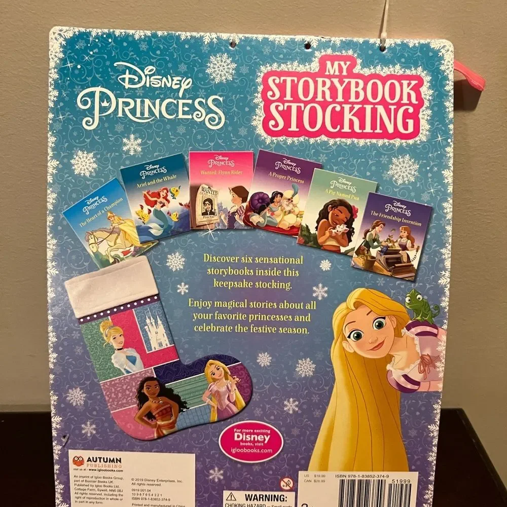 Disney Princess My Keepsake Storybook Stocking w/ 6 enchanting Books Inside New